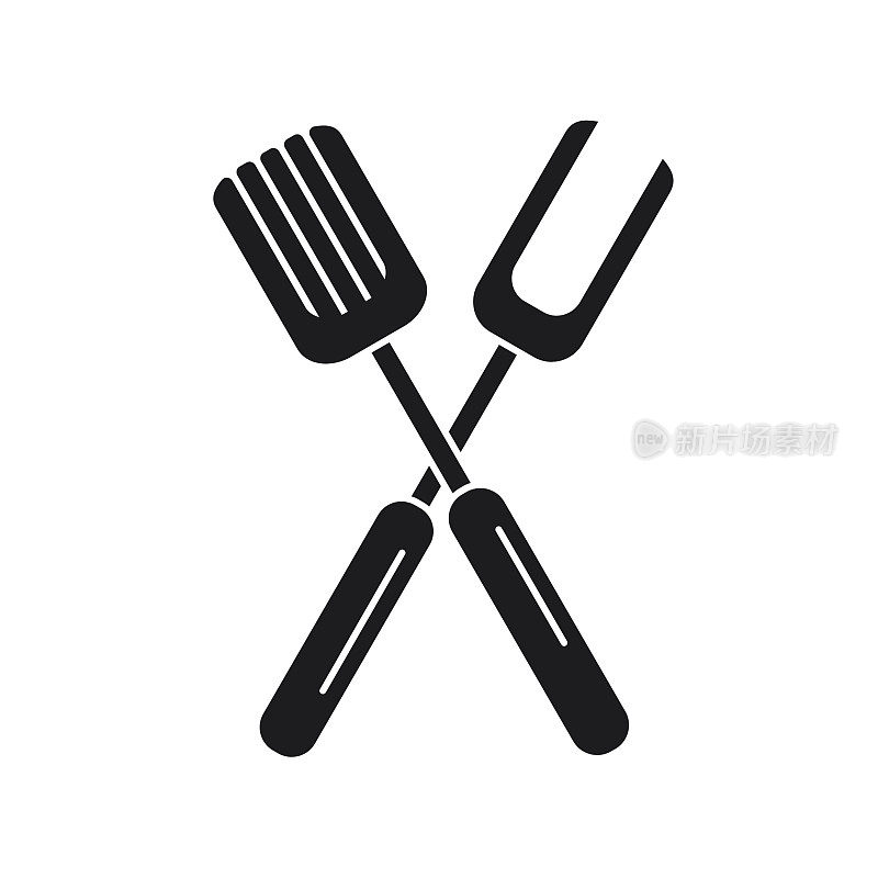 Crossed Fork and Spatula - Flat Design BBQ - Barbecue Icon